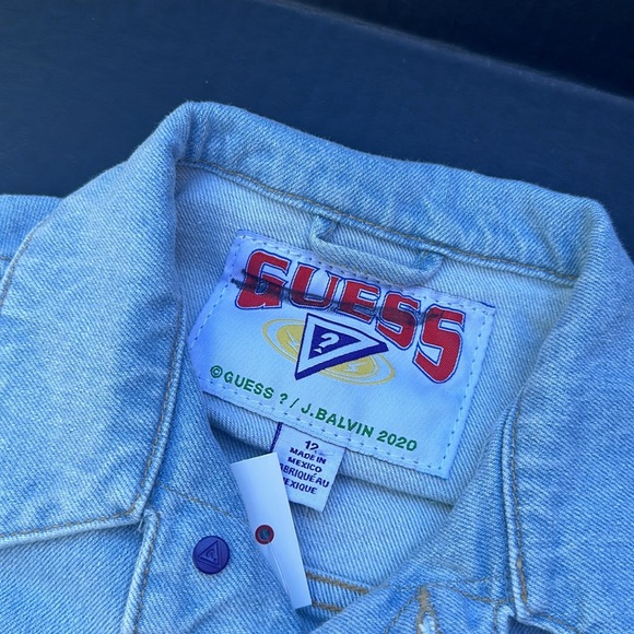 New GUESS J BALVIN Blue Denim Girls Jacket SZ 12 - Picture 2 of 6